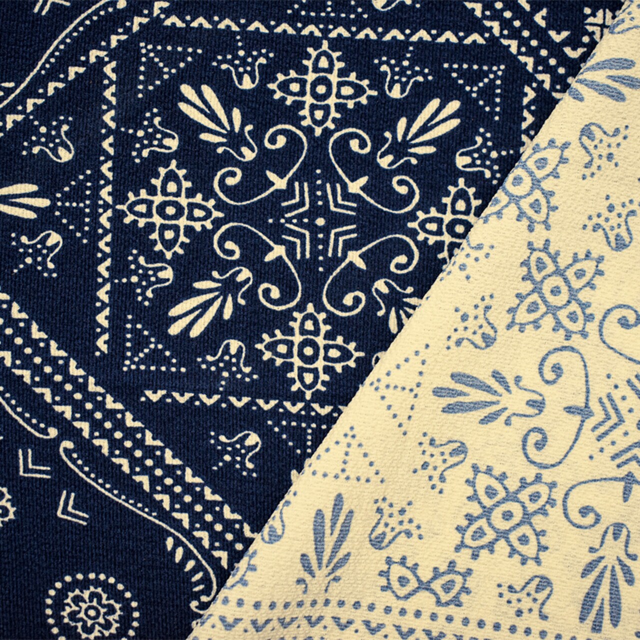 Deep Navy Blue-Multi Poly Bandana Printed Pebble Crepe Woven Fabric By the Yard